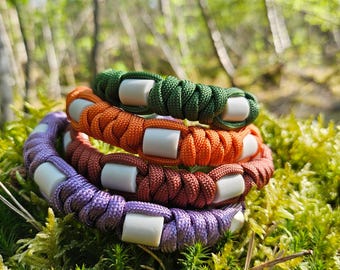 Paracord Dog anti-tick collar with EM-ceramic beads : Light Forest collection