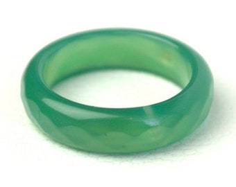 Green Agate Ring: Faceted Gemstone Band, Boho Stacking Ring