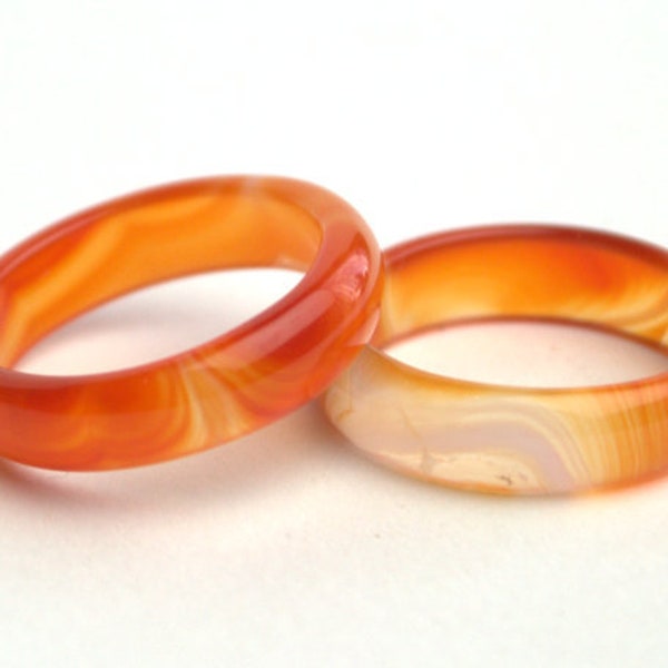 Carnelian agate solid stone rings Natural gemstone band Carved stone orange and white band ring size 5 6 7 8 9 Boho stacking rings for women