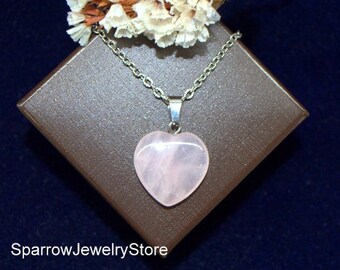 Collar con colgante de corazón de cuarzo rosa, delicada joyería de cristal, collar minimalista, regalo personalizado para ella, regalo de Navidad para mamá e hija.