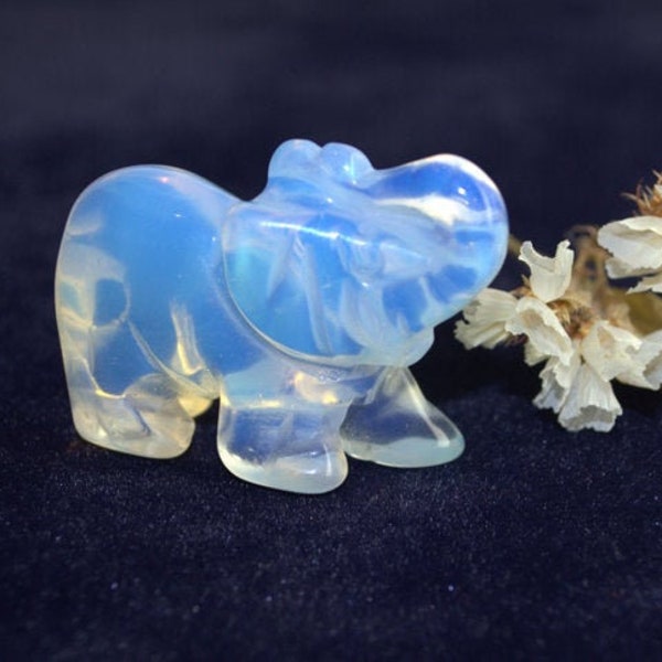 Blue opalite carved lucky elephant Reiki infused gemstone carving spiritual gift Hand carved gemstone elephant Animal spirit totem Gift idea