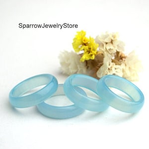 Light Blue Chalcedony Ring: Solid Stone Band, Boho Stacking Ring