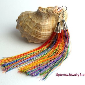 Rainbow Silk Tassel Earrings: Boho Bridesmaid Jewelry