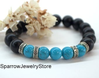 Turquoise handmade bracelet Energy balance bracelet Gemstone bead bracelets Personalized gifts Turquoise jewelry Handmade jewelry for her