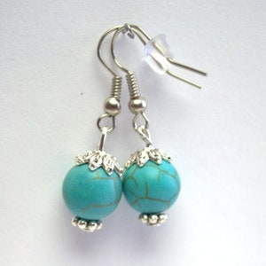 Natural Turquoise drop earrings Gemstone Jewelry Simple Dangle Drop Earrings Boho statement Earrings Turquoise Jewelry Blue Stone jewelry