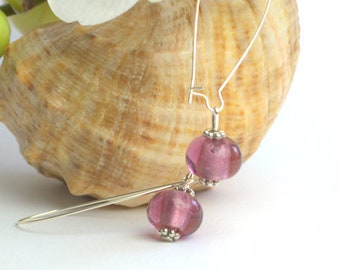 Purple venetian murano glass earrings Genuine venetian glass jewelry Hypoallergenic ear wires Gifts for her Pink earrings Handmade jewelry