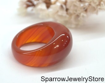 Natural carnelian agate ring band Carved stone ring size 9 10 Solid stackable ring Eastern style boho unisex ring Personalized Gift for her