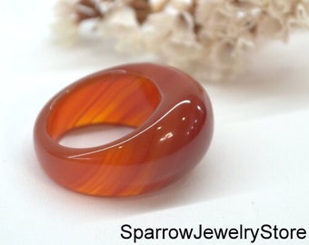 Natural carnelian agate ring band Carved stone ring size 9 10 Solid stackable ring Eastern style boho unisex ring Personalized Gift for her