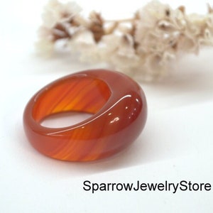 Natural carnelian agate ring band Carved stone ring size 9 10 Solid stackable ring Eastern style boho unisex ring Personalized Gift for her