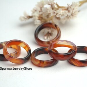 Carved black orange carnelian agate band ring size 6 7 8 9 10 Carved stone asexual ring Boho unisex ring Statement gem ring Anniversary gift