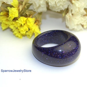 Blue Sandstone Ring: Carved Gemstone Band, Unisex Eastern Style Jewelry