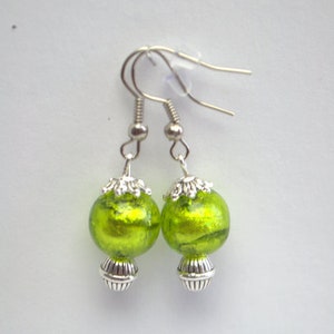 Green Murano Glass Earrings: Sterling Silver Dangle Earrings