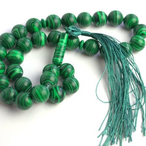 Natural malachite pocket mala Prayer beads Gemstone Worry Beads 27 or 33 Bead Komboloi Mini Mala Worry Stone Mala Beads  Pocket Fidget Beads