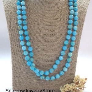 Natural blue turquoise necklace Long multi strand wrap necklace No clasp bridal necklace Ukrainian folk style Genuine turquoise Gift for her