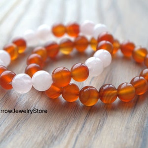 Carnelian stretch bracelet Adjustable carnelian rose quartz bracelet Protection success talisman Healing crystal bracelet Gemstone bracelets