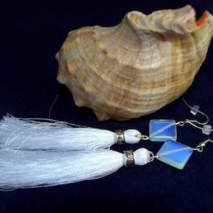 Silky Tassel Earrings: Opal Moonstone, Bridal Bridesmaid Jewelry