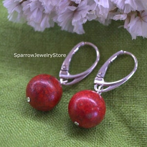 Red Coral Earrings: Handmade 925 Silver Dangle Earrings