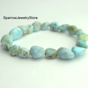 Natural Larimar Beaded Bracelet: Unisex Healing Crystal Jewelry