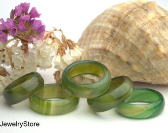 Green agate ring band Solid stone rings Handmade gemstone jewelry Healing stone jewelry Christmas gift idea for her mom Stackable rings