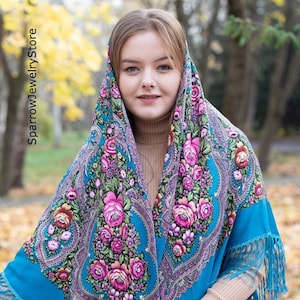 Traditional Ukrainian shawl Ethnic Ukrainian scarf shawl 80% wool Valentines day gift for wife mom Ukrainian Flower shawl Gift for daughter