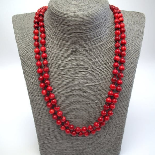 Long collier de corail rouge naturel Long collier enveloppant multirangs sans fermoir style folklorique ukrainien véritable corail antique cadeau pour elle