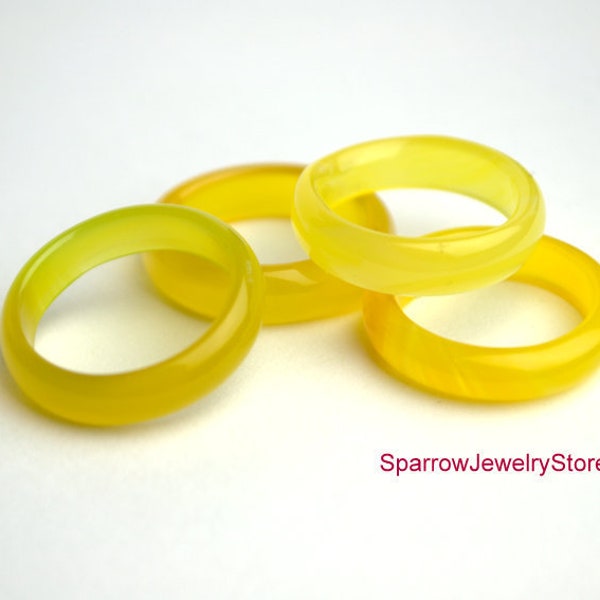 Bright yellow agate ring band Natural agate solid stone ring size 6 7 8 9 10 Sunny yellow carved simple stone band Simple healing ring band