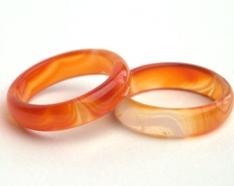 Carnelian Agate Ring: Carved Gemstone Band, Boho Stacking Ring