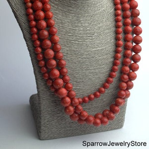 Red Coral Necklace Vintage necklace Natural red coral necklace Vintage Coral Genuine coral statement necklace Anniversary gift for her mom