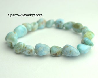 Pulsera de cuentas de larimar natural: joyería de cristal curativo unisex