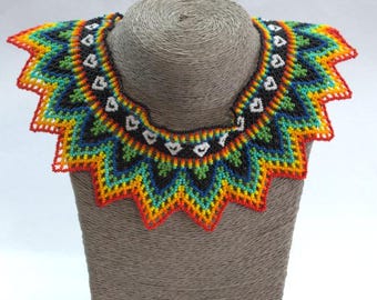 Gioielli fatti a mano Collana tribale nativa messicana Perline di vetro Regali personalizzati per lei Gioielli boho con perline di vetro Choker di gioielli americani