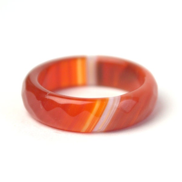 Carved Stone Rings Orange and White carnelian agate solid stone rings size 6 7 8 boho stacking rings for women Natural Gemstone Bands