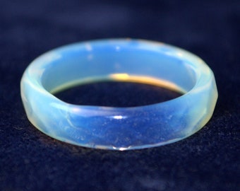 Faceted Opalite Band Ring: Solid Stone Wedding Band