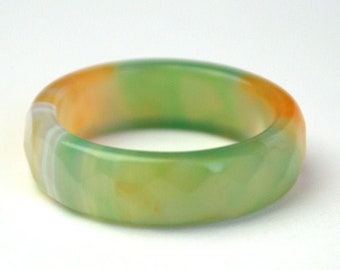 Green Agate Faceted Ring Band: Gemstone Boho Ring