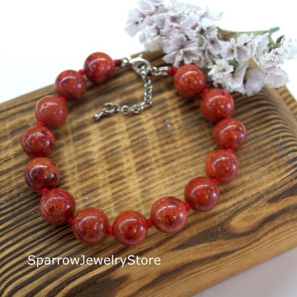 Handmade coral bracelet Genuine coral Christmas gifts for her Pesrsonalized gift for mom Protection success love talisman Red coral jewelry