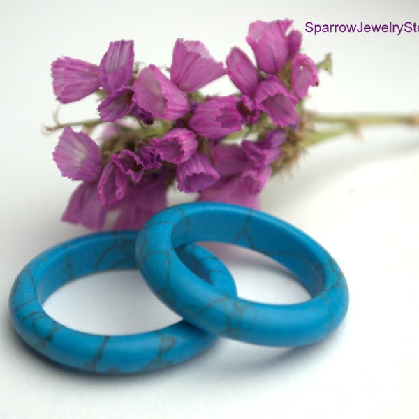 Natural turquoise howlite wedding ring band Solid stone band ring Blue polished stone ring band Personalized gift Wedding unisex ring band