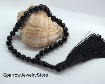 Black Onyx Pocket Mala: Gemstone Worry Beads, Hand Knotted