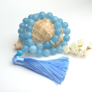 Natural aquamarine pocket mala Prayer beads Gemstone Worry Beads 27 or 33 Bead Komboloi Mini Mala Worry Stone Mala Beads Pocket Fidget Beads