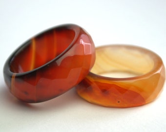 Agate carnelian stone ring band Red orange carnelian wedding band Engagement ring size 7 8 9 10 11 Solid stone stacking wedding ring band