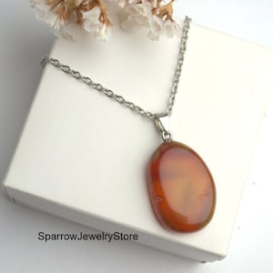 Large Raw carnelian pendant necklace Healing crystal carnelian necklace Orange red stone carnelian boho Necklace Annivesary gift for her