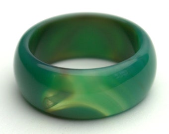 Green Agate Gemstone Band Ring: Artisan Boho Stacking Ring