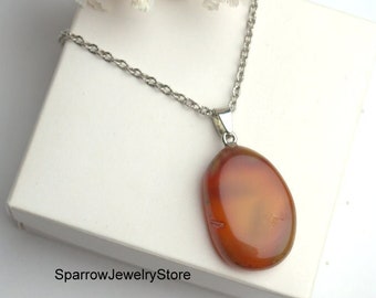 Large Raw carnelian pendant necklace Healing crystal carnelian necklace Orange red stone carnelian boho Necklace Annivesary gift for her