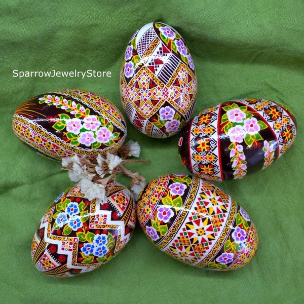 Set 5 hochwertige Gans Osterei Ukrainische traditionelle Pysanky Handbemalte Ornament Eier Ukraine Souvenir Ostern Kinder Geschenk Ostern Dekor
