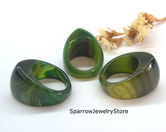 Green Agate Statement Ring: Eastern Boho Style Gemstone Band