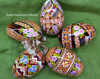 Set 5 Goose high quality easter egg Ukrainian traditional pysanky Hand painted ornament eggs Ukraine souvenir Easter kids gift Easter decor