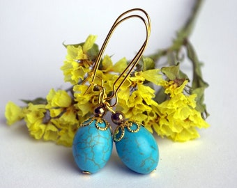 Natural blue turquoise howlite earrings Gemstone earrings Blue stone boho earrings Personalized gifts for her Christmas gift present idea