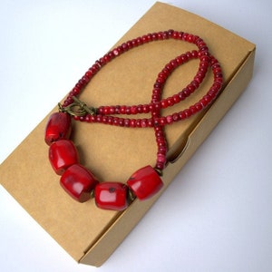 Genuine Red Coral Necklace: Big Coral Barrels, Brass Toggle