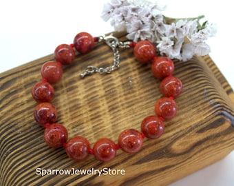 Handmade Red Coral Bracelet: Natural Gemstone Jewelry