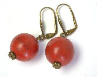 Vintage Earrings for Woman Genuine Red Coral Earrings Dangle earrings Red antique coral earrings Ukrainian ethnic jewelry Personalized gift