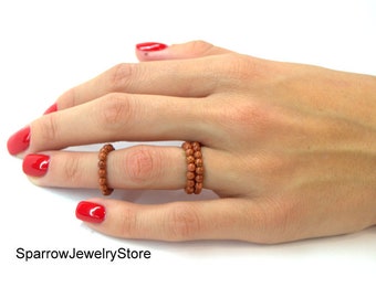 Adjustable Red Goldstone Ring: Beaded Stackable Gemstone Band