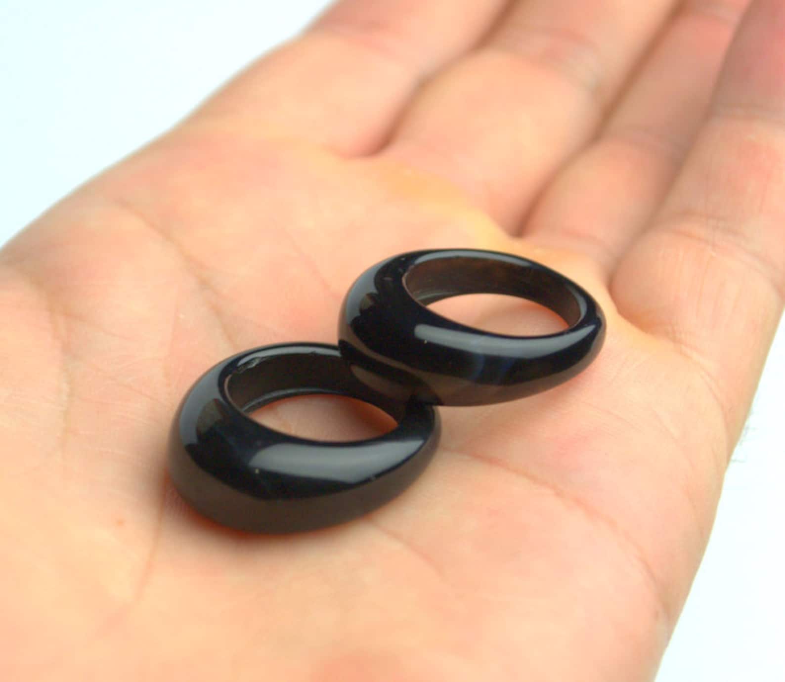 Natural black agate stone ring band Black stone solid ring Etsy